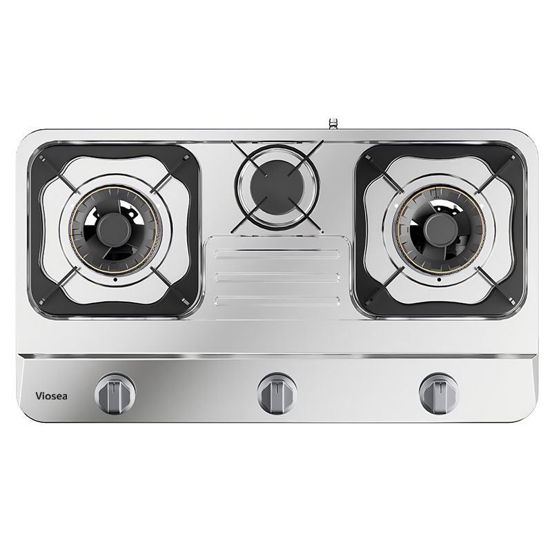 Bếp gas đốt xung mặt bàn bằng thép không gỉ 3 bếp màu bạc đen